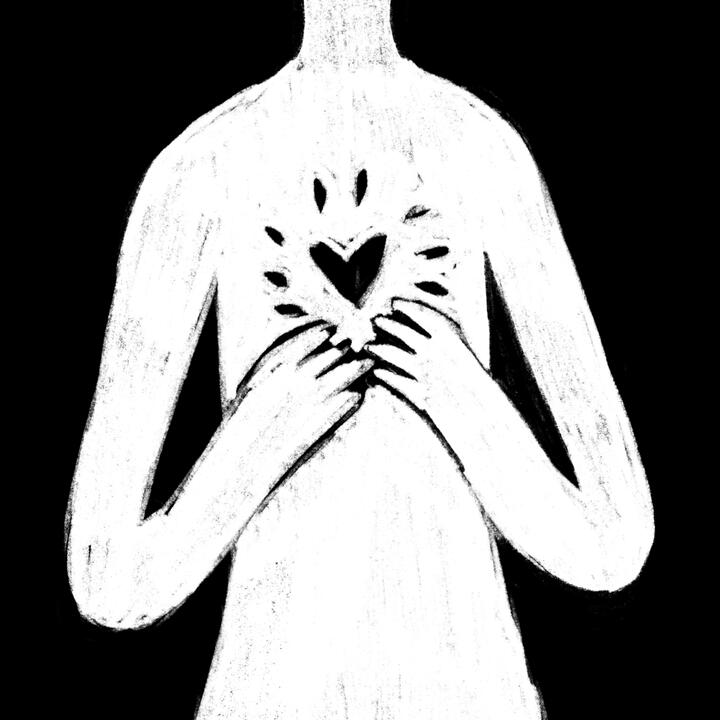 digital drawing of a body with a glowing heart